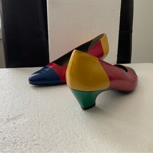 Vaneli Red and Yellow Heels Colorful Kitten Pumps